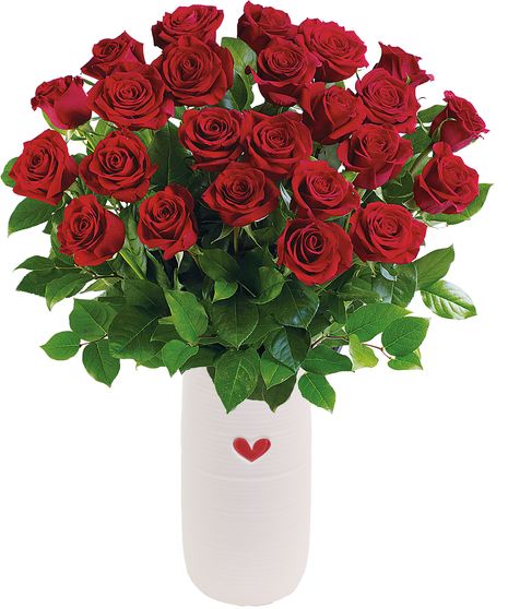 Premium Long-Stem Red Roses - Ceramic Heart Vase