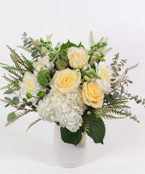 White Roses, White carnations, Wildflowers