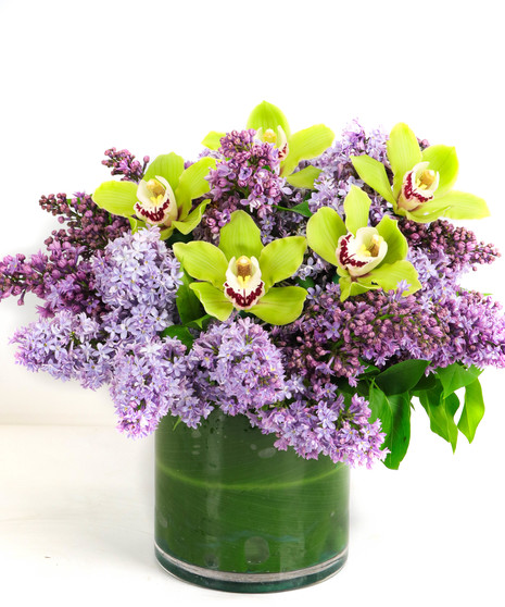 Purple Lilac, Cymbidium Orchids, Upscale Floral Bouquet
