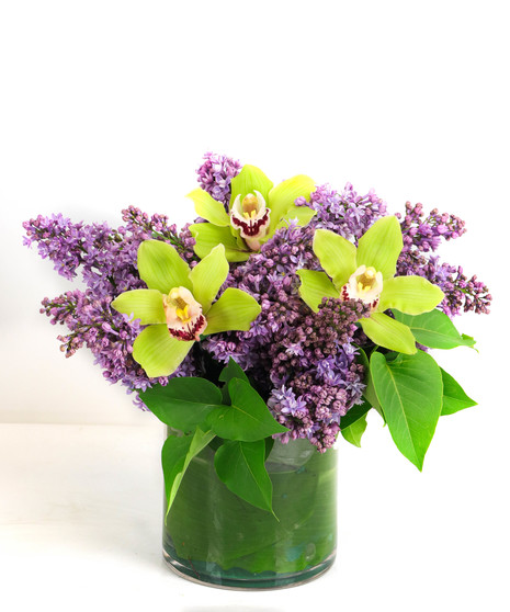 Purple Lilac, Cymbidium Orchids, Upscale Floral Bouquet